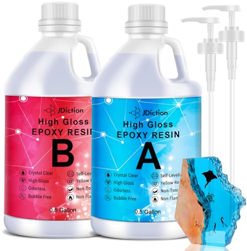 JDiction Epoxy Resin, Clear High Gloss 1 Gallon/128oz Epoxy Resin Self-Leveling Coating and Casting Resin for Jewelry Making, Table Top, Wood and Mold Crafts