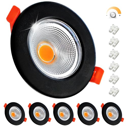 Wondlumi 6er LED Einbaustrahler Dimmbar 10W Set LED Spots 230V Schwarz Matt Rund Deckenspots 2700K Warmweiß 850LM Spots Deckenleuchte 65-88mm Lochmaß