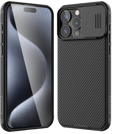 Nillkin CamShield Pro Coque pour iPhone 15 Pro avec Protection d'appareil Photo, Protection d'appareil Photo, Pare-Chocs en Polycarbonate + TPU pour iPhone 15 Pro 6,1 2023, Noir