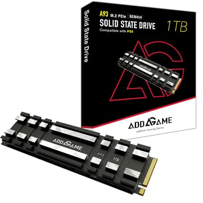 Addlink Addgame A93 SSD de 1 TB compatible con SSD interno PS5 - M.2 2280 PCIe NVMe Dram-less Gen4X4 SLC caché con disipador de calor velocidad de lectura de hasta 7400 MB/s (ad1TBA93M2P)
