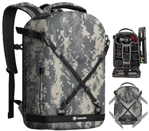 TARION sac à dos pour appareil photo étui pour appareil photo avec coque rigide antichoc résistant à l'eau et à l'abrasion sac pour appareil photo avec compartiment pour ordinateur portable TRH Camo