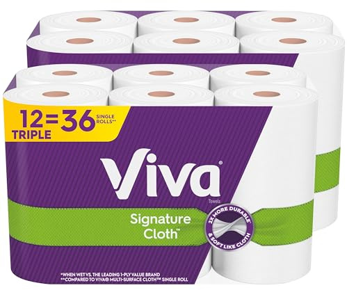 Viva Toallas de papel de tela, 12 rollos triples, 141 hojas por rollo