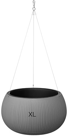 MELTOM Blumenampel Blumentopf Herausnehmbaren Einsatz Rund mit Aufhängung 2 Farben 3 Größen (Grau, XL - 37 cm)