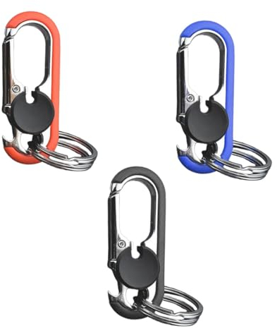 CPSYTE Porte-clés mousquetons, avec Fonction ouvre-Bouteille, mousquetons de Voiture avec 6 mousquetons, Mini Outils d'extérieur en Acier Inoxydable pour l'extérieur(3 pièces, Bleu, Orange, Noir)
