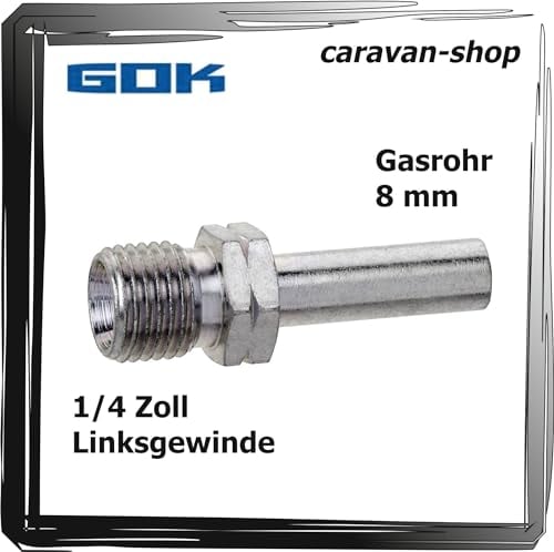 GOK Adapter 1/4 Zoll links auf 8 mm Gasrohr Verbindungsstück Verbinder Schlauch Rohr Propan Flüssiggas