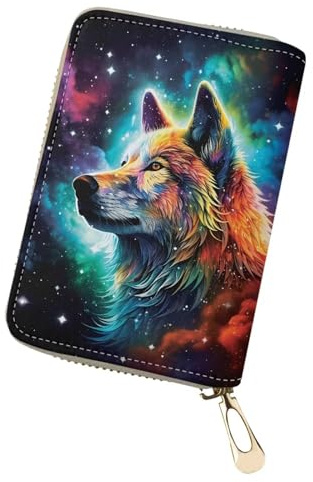 chaqlin Étui de protection pour cartes de crédit pour femme avec imprimé floral animal, Loup étoilé galaxie, Porte-cartes