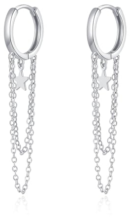 Zolkamery Silber Creolen Ohrringe für Damen, 925 Sterling Silber Ohrringe Hängend mit Zwei Quaste Kette, Hypoallergen Huggie Kreolen Ohrringe Set, Creolen Ohrhänger Baumeln Ohrringe mit Geschenkbox