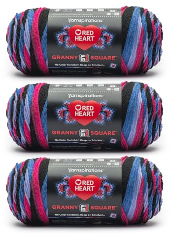 Red Heart All in One Granny Square Black – Hyper Violet Garn – 100% Acryl – #4 Kammgarn (Medium) – 381 m – 3 Stück mit 250 g – zum Stricken, Häkeln und Amigurumi