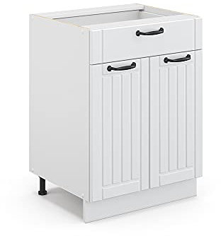 Vicco Meuble de Rangement de Salle de Bain Fame-Line, Blanc Campagne/Blanc, 60 x 81.6 cm avec tiroir, sans Plan de Travail