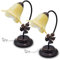 MAKA Lampada da Tavolo Vintage E14 (lampadina non inclusa) Luce Comodino Scrivania in Metallo Spazzolato Foglie Paralume in Vetro Artigianale Soggiorno Camera (2x Lampada Dana)
