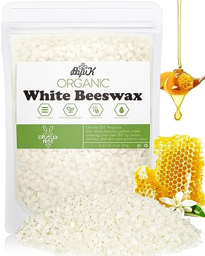 White Beeswax Pellets, Beeswax for Candle Making, Beeswax Pellets Cosmetic Grade Eco Friendly Products, Organic Beeswax for Body, Skin Care DIY, Lip Balm and Soap Making Supplies (200g, White)