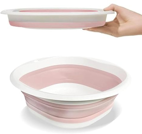 9L Collapsible Washing Up Bowl - Folding Hand Wash Basin, Plastic Washing Up Bowl, Retractable Water Storage Basin, Portable Food Storage Camping Bowls, Multipurpose Outdoor Travel Basins (L Pink)