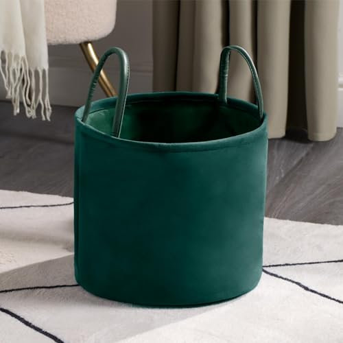 OHS Small Baskets for Storage Matt Velvet, Basket Storage with Handles Super Soft Compact Home Storage Basket Toys Laundry Blankets for Bedroom Bathroom Living Room, Forest Green