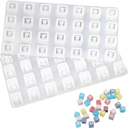 SPORWAY Buchstaben Perlen Gießformen Harz Formen Würfel Buchstabe Epoxidharz Silikonform für Harzguss, Halskette, Schmuckherstellung, Handwerk, Anhänger 2 Stück
