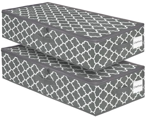 JUPELI Confezione da 2 grandi scatole rettangolari in lino con coperchi, pieghevoli e robuste, sotto il letto, organizer per cassetti con supporto laterale e inferiore, in tessuto calabash ultra