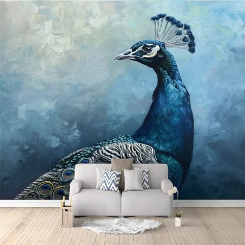 Papier Peint Intissé Paon Décoration Photo Murale 300 x 210 cm Moderne pour Salon Chambre Bureau et Couloir - Peinture Murale en Laine Papier Peint