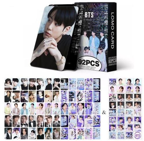 V Jungkook Jimin Jin Suga J-Hope RM Fotokarten, Grußkarten, Sammlung, Mini-Karte, Postkarte, Lomo-Karten und 32 Aufkleber (b.t.-s), 92 Stück
