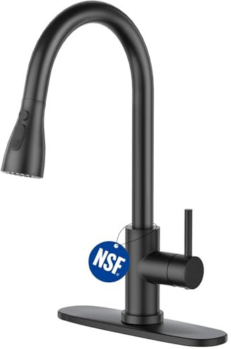 CREA Schwarze Küchenarmatur, ausziehbare Küchenarmaturen mit Sprüher, 3 Modi, Uitility Wäschearmatur, Einlochstange, Spültischarmatur, 360° drehbar, hoher Bogen, kommerzieller Wohnmobil-Wasserhahn,