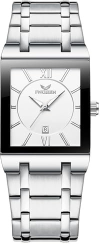 Silverora Armbanduhr Herren Rechteckig Herrenuhren: 3ATM Wasserdicht Eckige Analoge Quarz Uhren Herren Multifunktional Kalender Leuchtzeiger Uhr mit Edelstahlarmband Geschenke für Männer Silber weiß