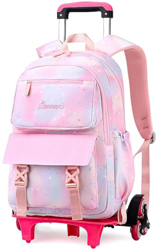 Voici et Voila Mochilas Escolares con Ruedas Carro para Mochilas Escolares Niña Niños Grande Bolsas Escolares 6 Ruedas Trolley Bag Mochila Infantil Lilas 32x18x45CM
