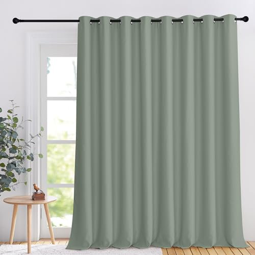 NICETOWN Blackout Curtain 108 inches Long, 120 Wide Window Treatment & Room Divider Thermal Insulated Sliding Glass Door Curtain Light Blocking Drapes for Bedroom, 1 Panel, W120 x L108, Sage Green