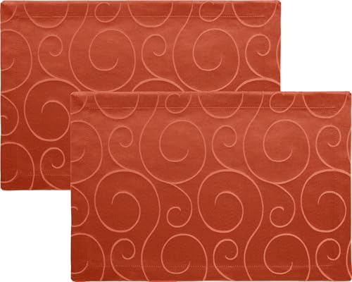 Erwin Müller Tischset im 2er-Pack, Platzset Oberhausen, Damast Ranken Terra Größe 35x50 cm - pflegeleicht, bügelleicht, mit Kuvertsaum