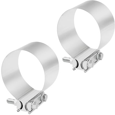 BIGREAT 4 Exhaust Clamp, 4 End Joint Exhaust Seal Sleeve Universal Coupler for Exhaust System, 2 Piece, Polished Stainless Steel T304