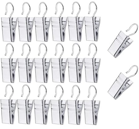 20 Pcs Curtain Clips - Tapestry Wall Hanging Clips with Stainless Steel Hooks for Curtains, Light Chains or Photos