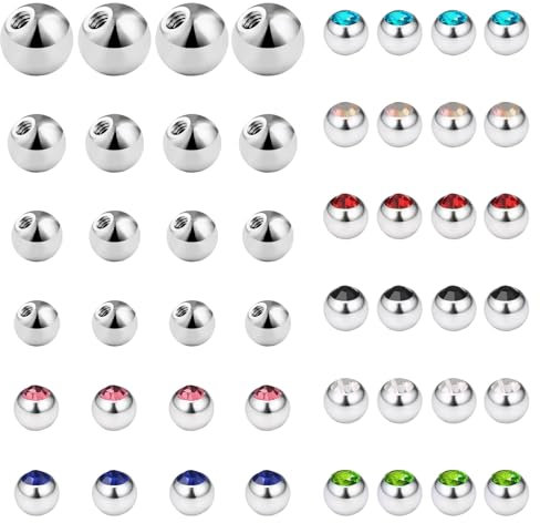 Celiodd 32 Stück Piercing Kugel,Bauchnabelpiercing Kugel,Chirurgenstahl Ersatzkugel für Gewinde,3 mm/4 mm/5 mm/6 mm,Geeignet für Ohrknorpel,Lippennagel,Nasennagel,Nabel,Zunge