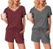 Ekouaer Pijama Verano Mujer Pijama Corto Mujer Paquete de 2 Mangas con Volantes Escote en Pico Suave Camiseta y Pantalón Corto, Burdeos + Gris, XL