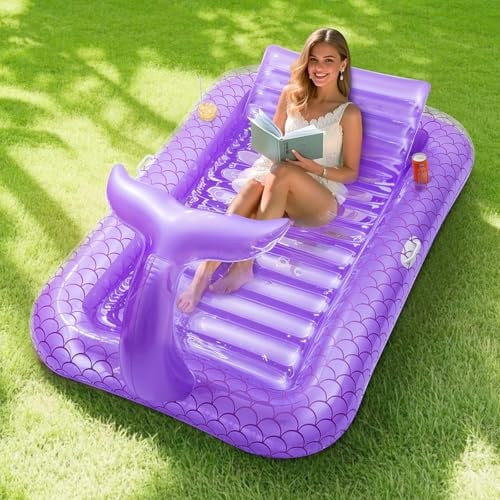 MoKo Aufblasbar Meerjungfrau Solarium Pool Luftmatratze, 182 x 120 cm Groß Solarium Pool Wasserhängematte mit Kissen, Persönliche Sonnenbaden Pools Loungesessel für Erwachsene Hinterhof, Lila