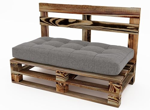 Lermowood Palettenmöbel Mpe Bank 100 x 60 cm Geflammt | Europaletten Indoor und Outdoor Lounge Gartenmöbel Holz Gartenmöbel Set Lounge Möbel Terrasse Balkon Loft Stil Paletten