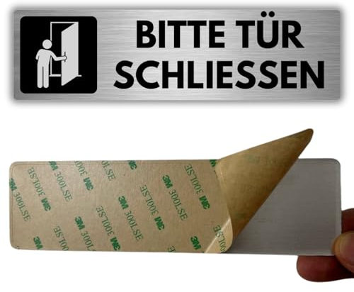 LEIASA | Selbstklebendes Schild: Bitte schließ die Tür - 5x18 cm - Dicke 0,8 mm - Aluminium - Aufdruck: Tür schließen Hinweis - Symbol: Tür geschlossen halten - 3M Klebeaufkleber Schild - Türanzeiger