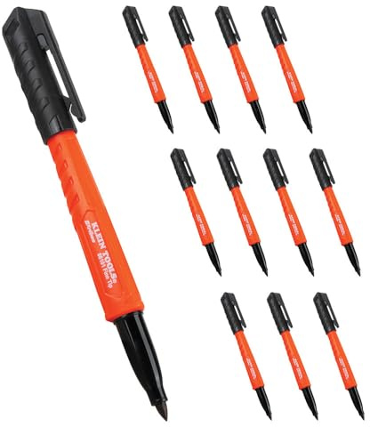 Klein Tools 8610112 Skribes Fine Tip Permanent Markers, Professional-Grade Ink, Multi-Surface Jobsite Marker for Wet, Dry and Oily Surfaces, Black, 12-Pack