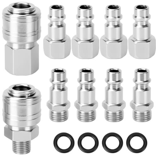 QWORK® 10 pezzi 1/4 BSP raccordo aria compressa, raccordi aria compressa Euro 1/4 BSP raccordo rapido per tubi flessibili, raccordi per compressore e linee aria