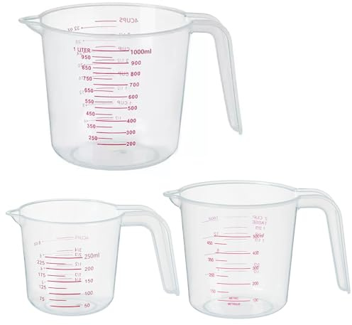 DTDNZKN 3 Pack Measuring Cups, 250ml (1-Cup), 500ml (2-Cup) &1000ml (4-Cup)