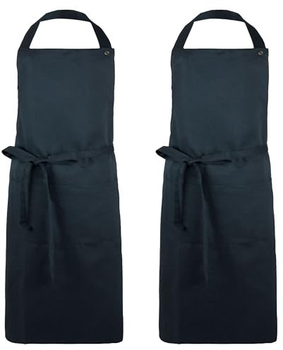 ZOLLNER 2er Set Kochschürze in schwarz - robuste Grillschürze mit aufgenähten Taschen - für Damen und Herren - Baumwolle - 75x100 cm - mit Bindebänder - waschbar bis 60°C - Oeko Tex® zertifiziert