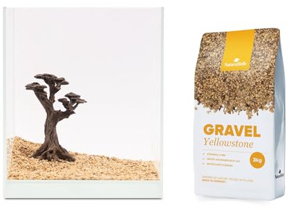 Aquarium Deko Set | Stone Bonsai Pico & Naturkies Yellowstone River 3 kg | Für Aquscape & Hardscape | Perfekt für Moos | Ideal für 10-20 L