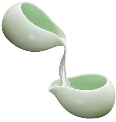 Sgphrzlt 2 Pack Mini Ceramic Creamer Pitcher for Milk Syrup, 3 Oz Small Gravy Boat, Porcelain Dipping Sauce Bowl Cup Container for Tea Coffee, Serving Dispenser Accessories, Green