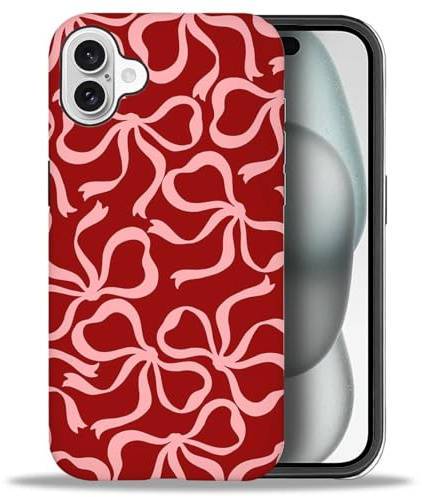 artslion 2 in 1 Aesthetic Hülle für iPhone 16 Hülle 6,1 Zoll Kompatibel mit MagSafen, Komplettschutz HandyHülle Magnetisch Stoßfest -Rote Schleife Muster