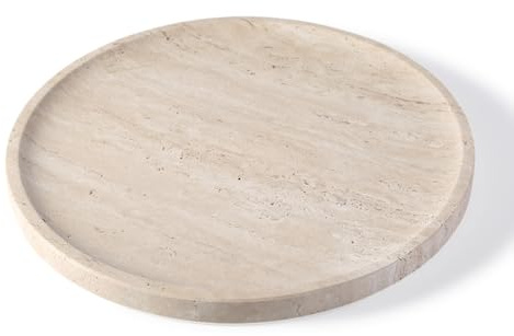 Koville Natural Travertine Tray for Home Decor, 10 Inch Round Serving Tray for Kitchen and Coffee Table, Decorative Marble Bathroom Trays for Counter, Luxury Vanity Tray, Light Beige Stone Tray