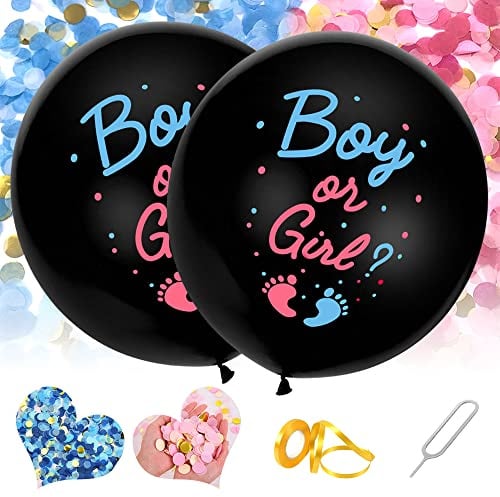 2 pcs Gender Reveal Luftballon mit Konfetti,36 Zoll Boy or Girl Latexballon, Nadel, Einfaches Befüllen und geeignet für Helium,Gender Reveal Party