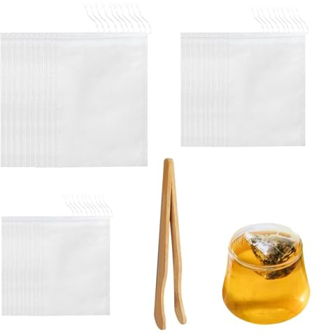 300 Stück Filterbeutel Tee, Teefilter für Losen Tee, Hochtemperaturbeständig, Einweg Teebeutel aus Vliesstoff, mit Bambus-Clips, für Duftender, Gewürze,Vanille, Lavendel, Kaffee