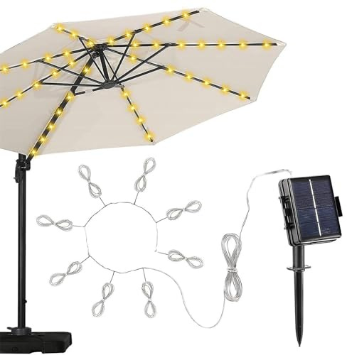 Lampe solaire pour parasol de cour – Guirlande de parasol étanche avec 8 modes d'éclairage | Lampe solaire décorative pour jardin, piscine, jardin, plage, pelouse