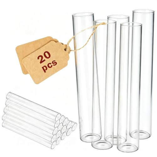 Spetsbst 20 Stück Reagenzgläser, 120x20 mm Glasröhrchen Transparent | Reagenzglas mit flachem Boden, Reagenzgläser für Blumen Vase Hydrokultur Pflanzen