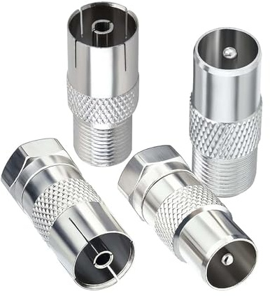 Wzhiy F Type to Coax Adapter Kit,Male & Female TV Aerial Adapter,4-Pack | for Antenna,Satellite,TV Aerial Connectors，HDTV, DVR,Satellite, Router, Modem, Audio/Video Equipment