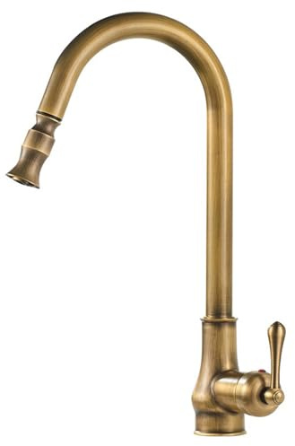 BiaoTeng Mitigeur Cuisine Retro avec Douchette Pivoter à 360° eau Chaude et Froide Laiton Robinet de Cuisine avec Douchette Vintage