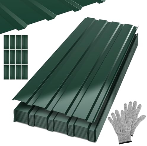 ISOISL 12x Chapa trapezoidal 115x45cm = 6m² Chapa perfilada, chapa de techo, chapa de acero corrugado para techo, placas de techo para cobertizos, carport, placas de techo incluidas con guantes de