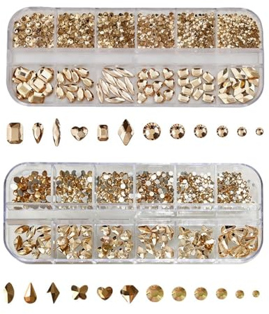 2 Boxes Of Champagne Gold Nail Rhinestones, Shiny Flat-Bottomed Crystal Diamonds, Diy Nail Art Handmade Decoration, Eye Makeup Decoration.