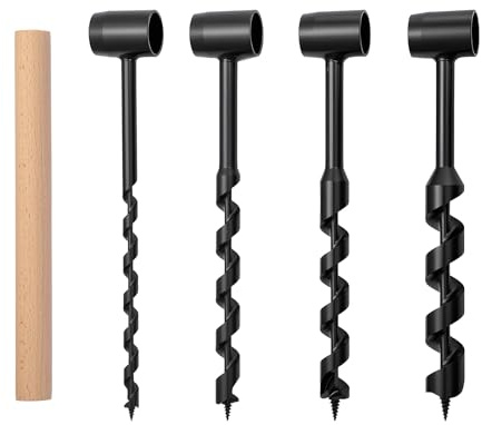 Trintion 5pcs Heavy-Duty Hand Drill Bit Set with Drill - All-Purpose Metal Drilling Kit for Tree Wood Board Drilling, Outdoor Survival, Log, Cabin Building & - Hand Kit for Deep Hole Drilling
